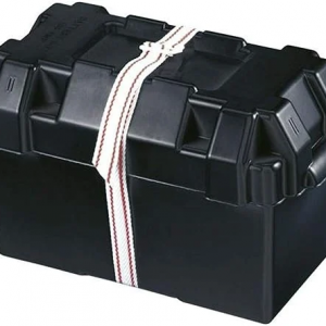 Caja para batería con tapa y correa de sujeción